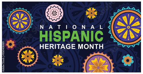 Hispanic Heritage Month celebration with a circle pattern. Bright colored alebrije style floral ornament background. Hispanic Heritage Month concept. Flat vector illustration.