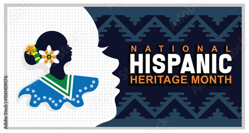 Wallpaper Mural Silhouette of a woman with Hispanic and Latin culture. Hispanic Cultural Heritage Month text with ethnic pattern. Hispanic Heritage Month concept. Flat vector illustration. Torontodigital.ca