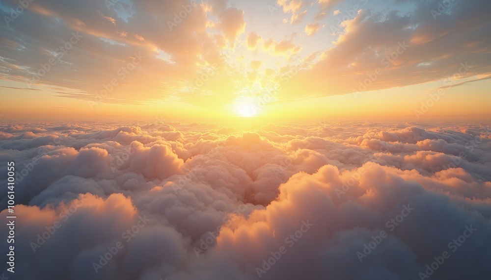 Stunning Sunrise Over Golden Clouds with Warm Ethereal Light. Stunning Sunrise Over Golden Clouds with Warm Ethereal Light.