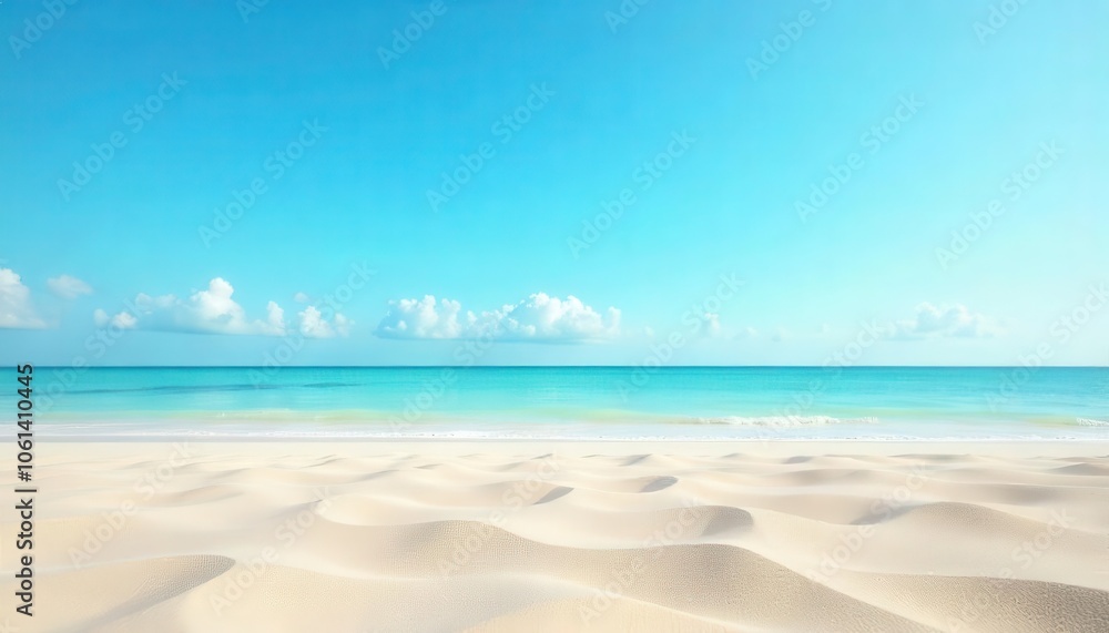 Wide sandy beach under a bright blue sky with calm waves Wide sandy beach under a bright blue sky with calm waves