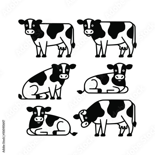 Cow icon set black and white