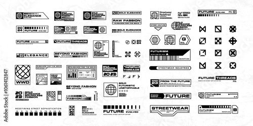 Futuristic streetwear cyberpunk interface element technology graphic vector design template