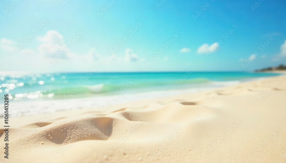 Peaceful tropical beach with white sand and gentle waves. Peaceful tropical beach with white sand and gentle waves.
