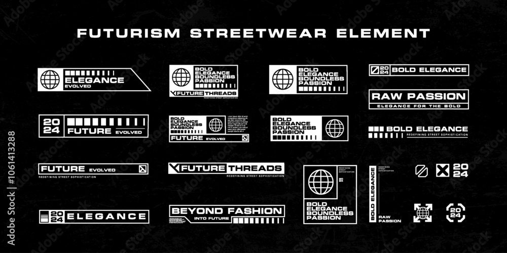 Naklejka premium Futuristic streetwear cyberpunk interface element technology graphic vector design template