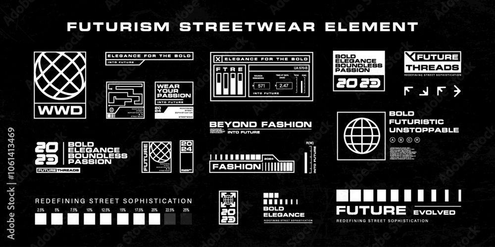 Naklejka premium Futuristic streetwear cyberpunk interface element technology graphic vector design template