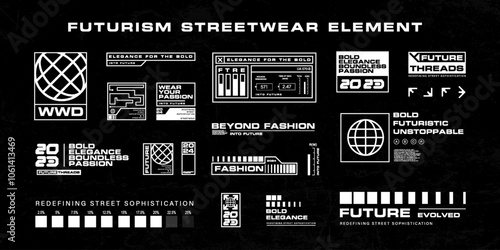 Futuristic streetwear cyberpunk interface element technology graphic vector design template