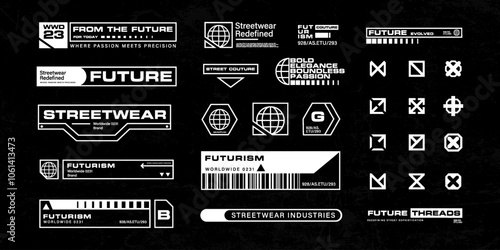 Futuristic streetwear cyberpunk interface element technology graphic vector design template