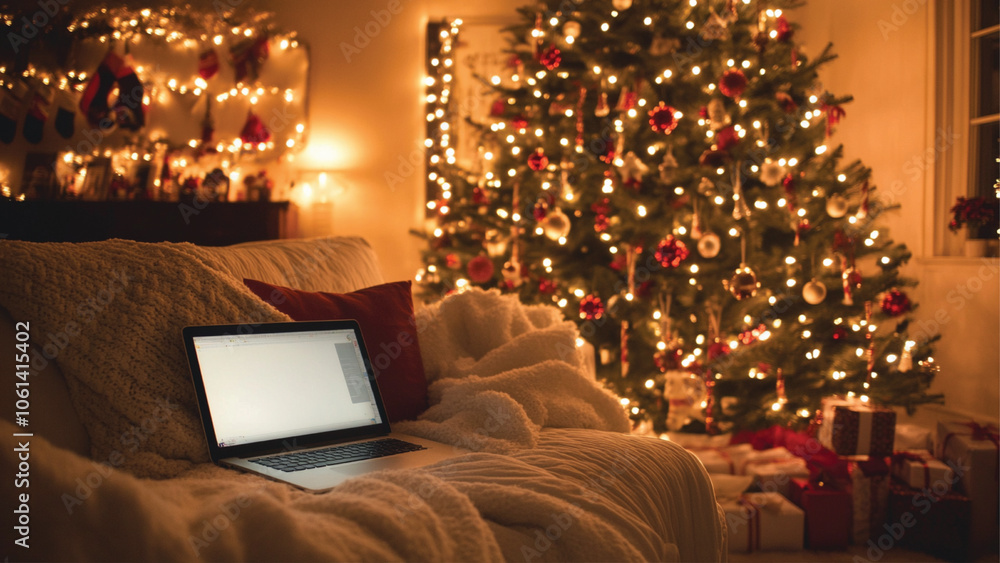 Holiday Cheer A Laptop and a Christmas Tree Bring Joy and Warmth to the Season : Generative AI Holiday Cheer A Laptop and a Christmas Tree Bring Joy and Warmth to the Season : Generative AI