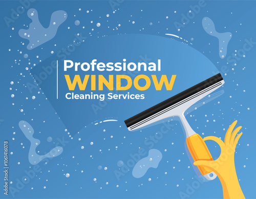 Window cleaner using a squeegee to wash. window cleaning service template.