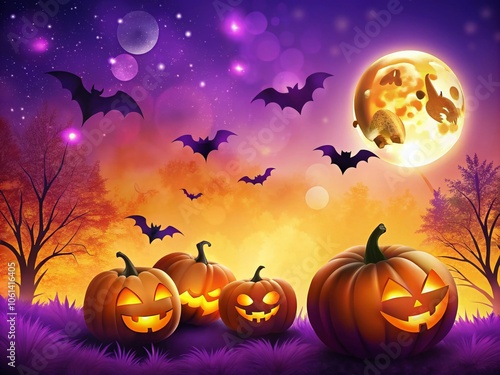 Halloween Background with Purple and Orange Gradients, Spooky Atmosphere, Perfect for Seasonal Designs, Invitations, and Decorations