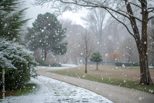 It was a cloudy and snowy day in the park.