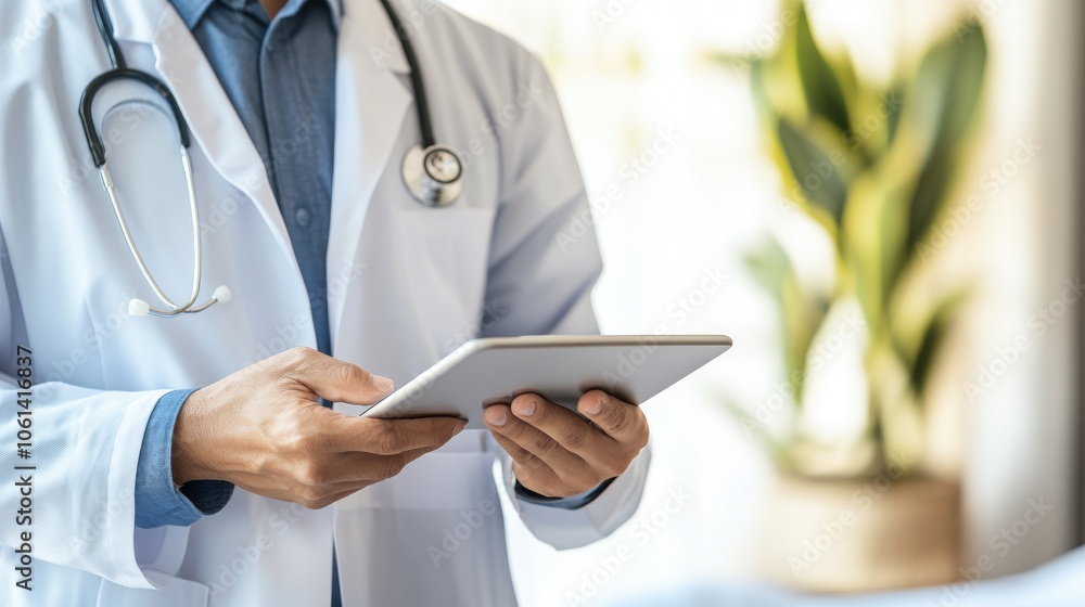 Doctor Holding Tablet in Modern Medical Environment Doctor Holding Tablet in Modern Medical Environment