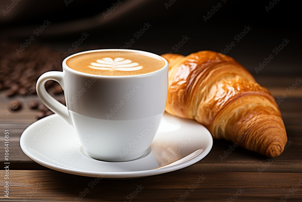 Delightful french breakfast baguette with butter and jam, ricotta with honey, and espresso Delightful french breakfast baguette with butter and jam, ricotta with honey, and espresso