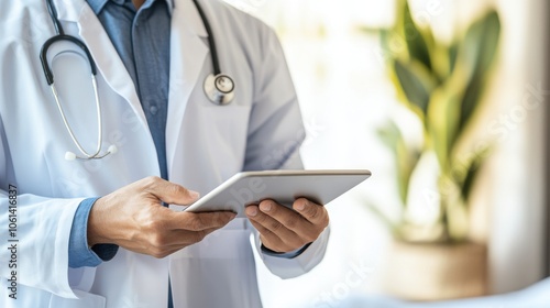 Doctor Holding Tablet in Modern Medical Environment