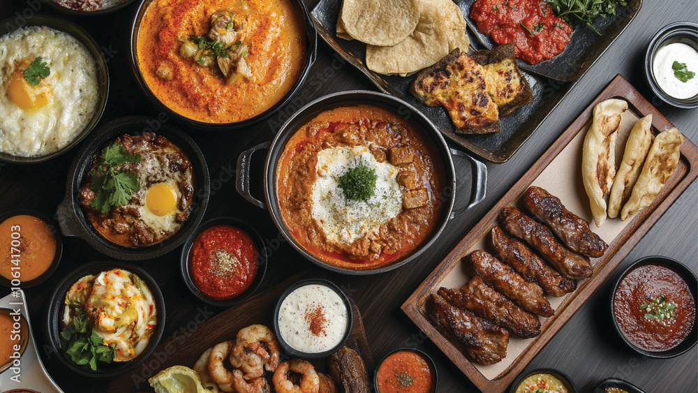 A Tapestry of Tastes A Bountiful Table Laden with Aromatic Middle Eastern Delicacies : Generative AI A Tapestry of Tastes A Bountiful Table Laden with Aromatic Middle Eastern Delicacies : Generative AI