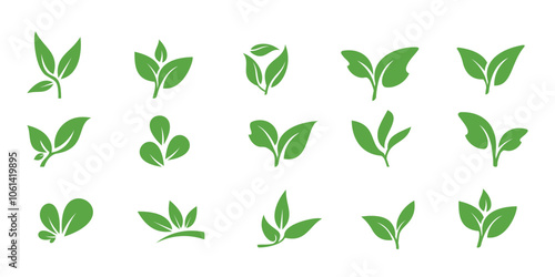 Set of green leaves icons. Green leaf nature ecology element design logo inspiration 