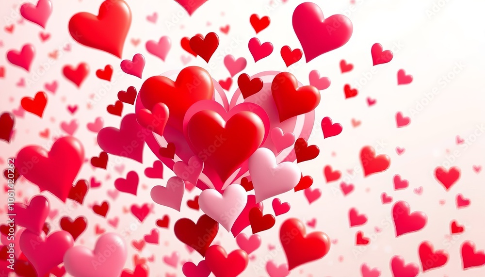 Colorful pink and red hearts floating in a cheerful background Colorful pink and red hearts floating in a cheerful background