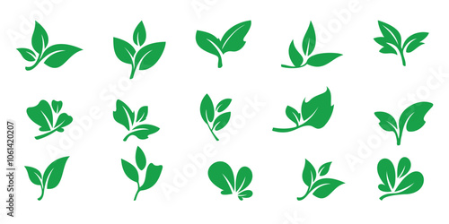 Green leaf ecology nature element  idea icon set vector logo design template	