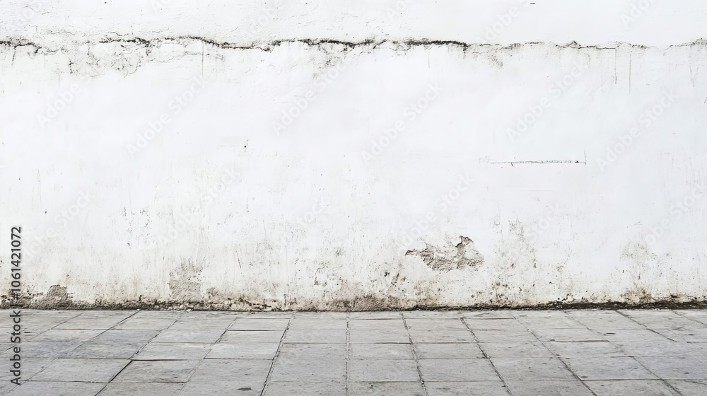 Fototapeta premium Weathered White Wall and Tiled Floor