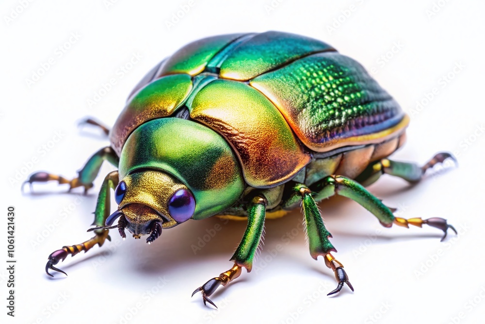 Naklejka premium High Quality Isolated Scarab on White Background - Macro Photography of Beetle Insect, Detailed Features, Nature Close-Up, Entomology, Wildlife, Insect Macro Photography