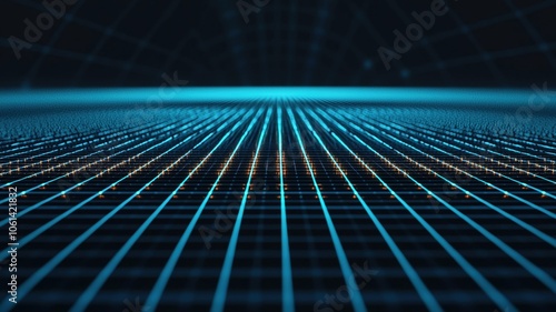 vibrant quantum matrix grid showcasing particle alignment in blue tones