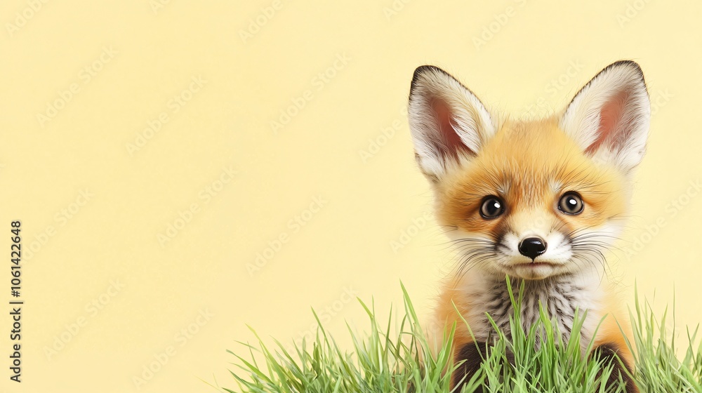 Obraz premium Adorable Fox Kit Peeking from Grass