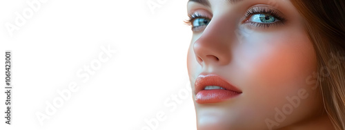 A close-up of a woman's face with a backdrop of lights behind her and a blurred background