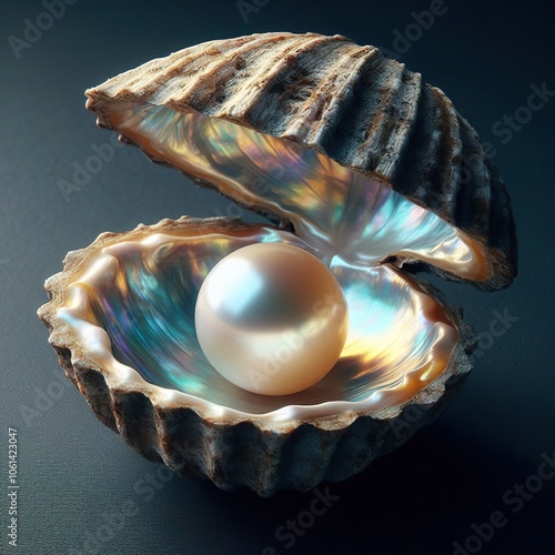 Pearl Inside Open Seashell With Iridescent Interior