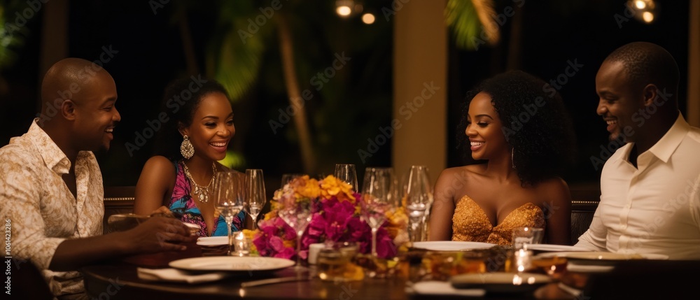 A group of friends enjoying dinner together in a cozy, elegant setting.