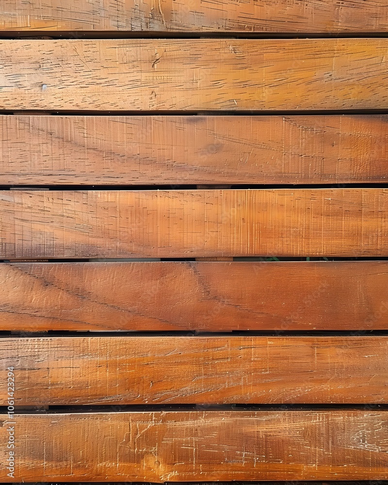 A close-up view of polished wooden planks arranged in a horizontal pattern. A close-up view of polished wooden planks arranged in a horizontal pattern.