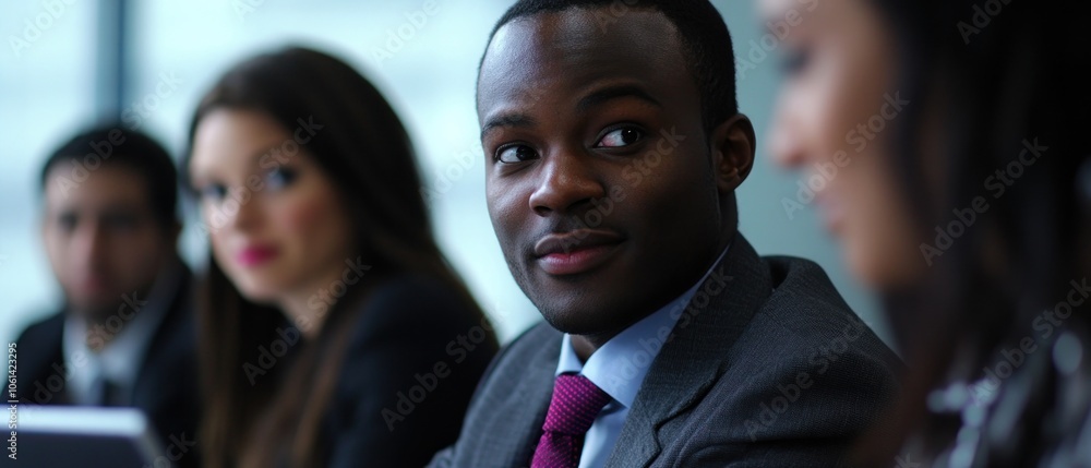 A group of professionals engaged in a discussion during a meeting. A group of professionals engaged in a discussion during a meeting.