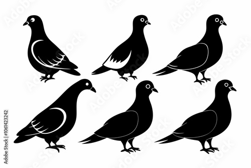 Beautiful bird pigeon silhouette black icon vector art illustration Set,hair dryer icon Set,6-pigeon--icon-black-silhouette-vector--white-background photo