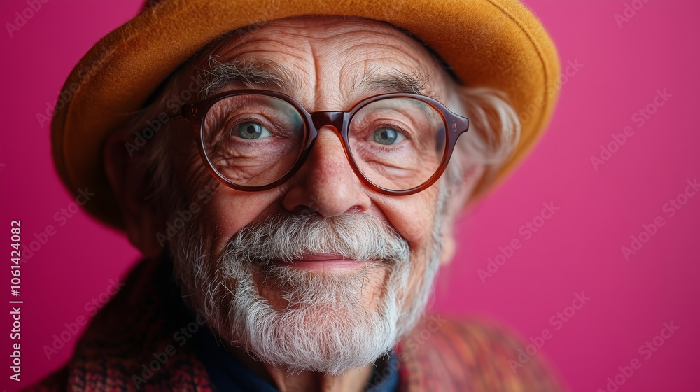 An elderly man's charming portrait against a vibrant background An elderly man's charming portrait against a vibrant background