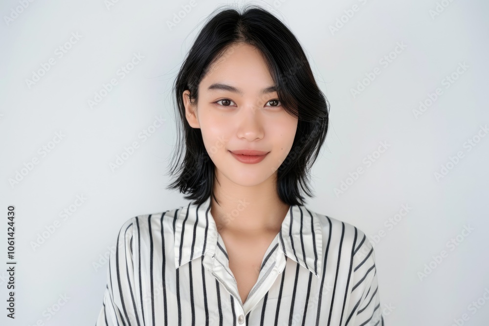 Beautiful Asian girl with wide smile in office attire. Beautiful Asian girl with wide smile in office attire.