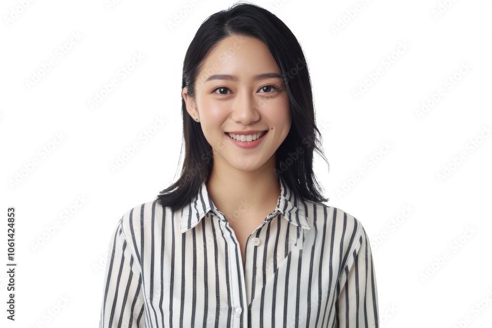 Happy Asian girl in office attire smiles sweetly. Happy Asian girl in office attire smiles sweetly.