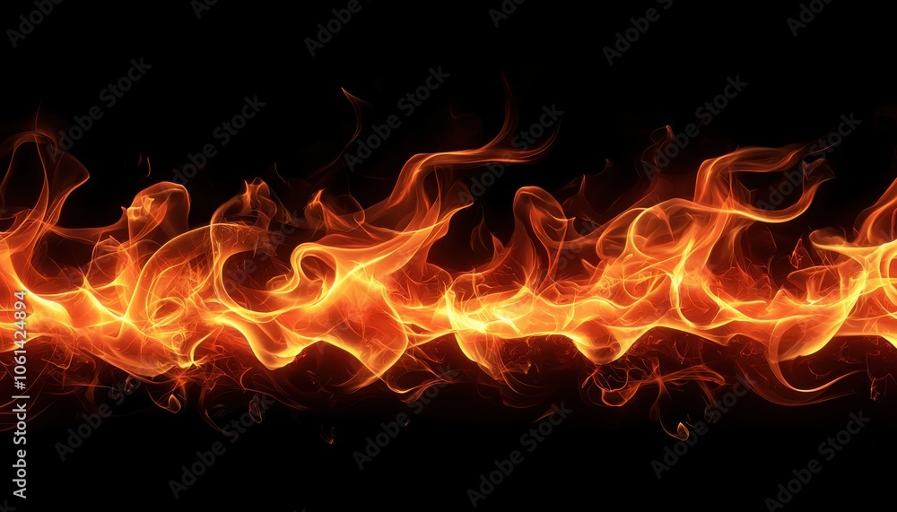 Fototapeta premium A vibrant display of flames against a black background, showcasing the dynamic movement and intensity of fire.