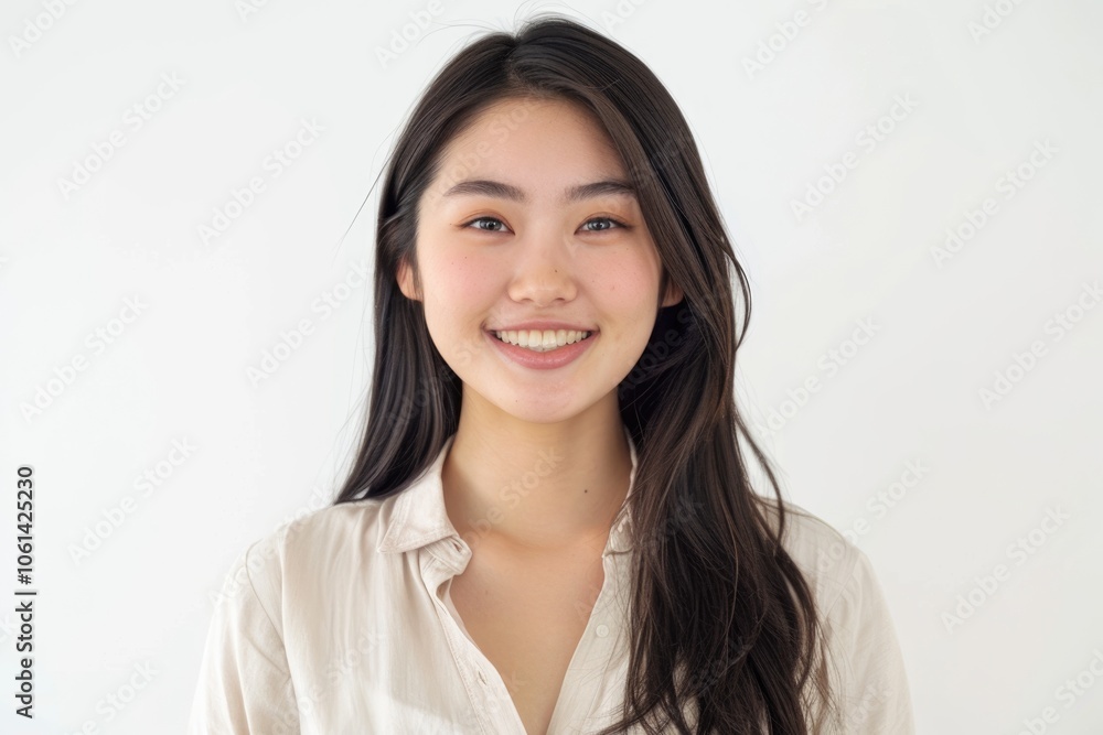 Beautiful young Asian woman smiling in studio portrait. Beautiful young Asian woman smiling in studio portrait.
