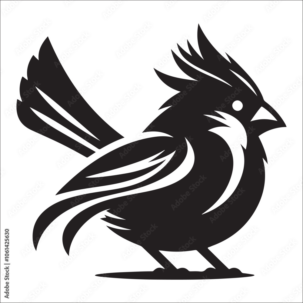 Fototapeta premium Minimalist cardinal bird logo vector, stylized black and white songbird icon, modern avian silhouette for brand identity, elegant wildlife illustration for nature conservation and eps design.