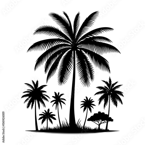 Palm tree silhouette, Tropical tree svg, tropical coconut, palm tree silhouette illustration