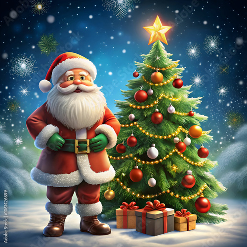 Christmas-theme with Santa and tree