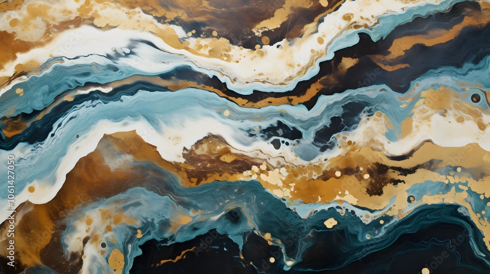 Abstract fluid art showcasing swirling patterns in earthy tones and vibrant blues. Abstract fluid art showcasing swirling patterns in earthy tones and vibrant blues.