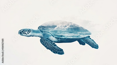 Sea Turtle Shell with Ocean and Sky Overlaid photo