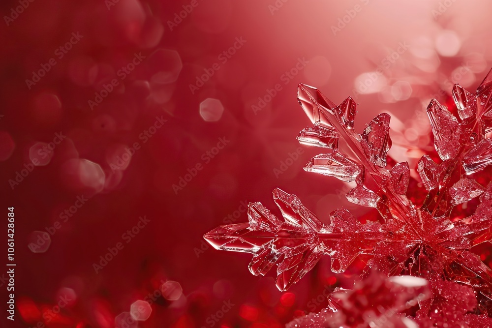 Crystal Snowflakes Red Background Christmas New Year Holidays Concept Winter Snowy Backdrop Festive Background Copy Space Crystal Snowflakes Red Background Christmas New Year Holidays Concept Winter Snowy Backdrop Festive Background Copy Space