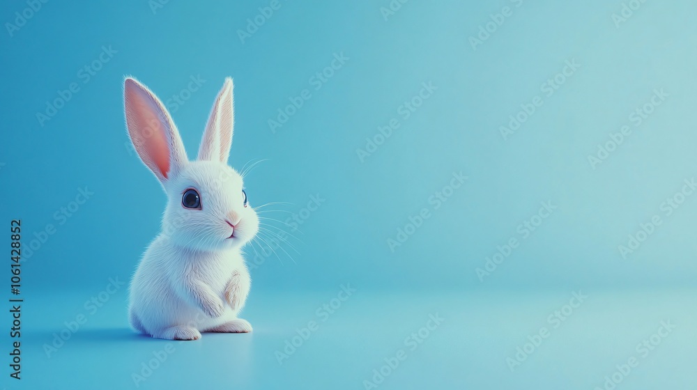 Cute White Bunny Rabbit on a Blue Background Cute White Bunny Rabbit on a Blue Background