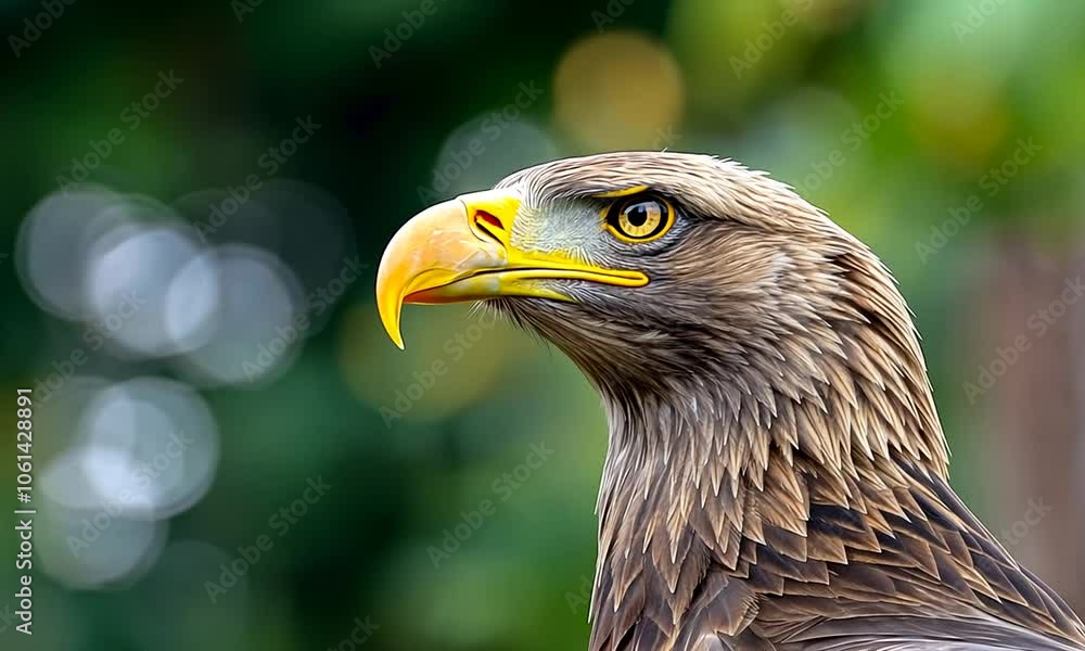 Close-up portrait of a golden eagle with a green blurred background. Close-up portrait of a golden eagle with a green blurred background.