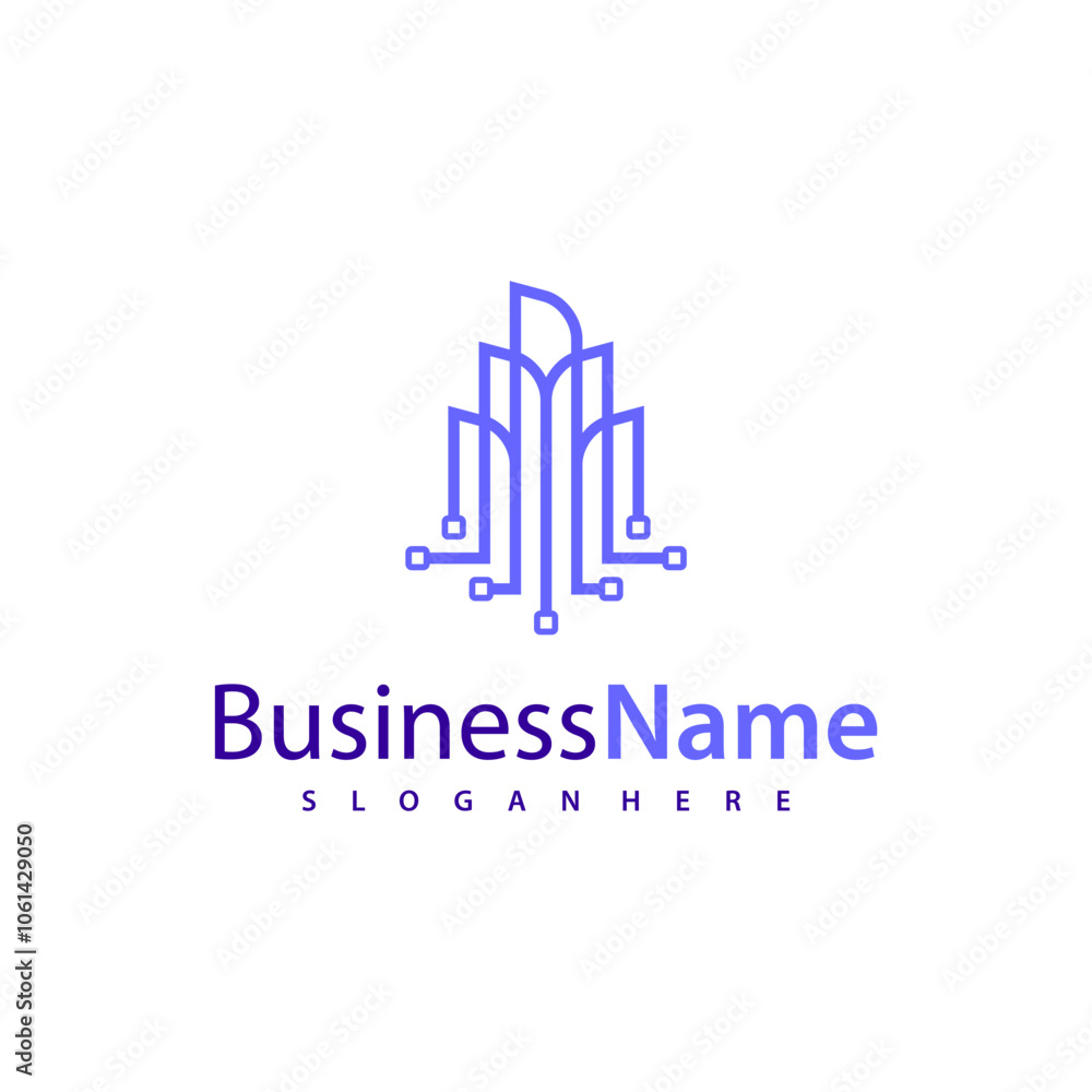 Modern Tech City logo design vector illustration, Creative Tech Modern Building logo concepts Modern Tech City logo design vector illustration, Creative Tech Modern Building logo concepts