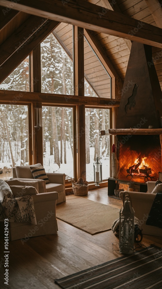 sophisticated comfortable interior of a cabin in the snow on vacation sophisticated comfortable interior of a cabin in the snow on vacation