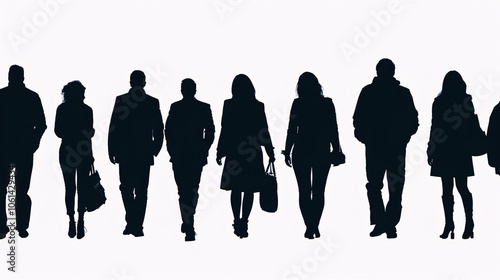 Silhouette of people viewed from behind on a white background. photo