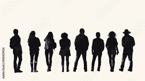 Silhouette of people viewed from behind on a white background.