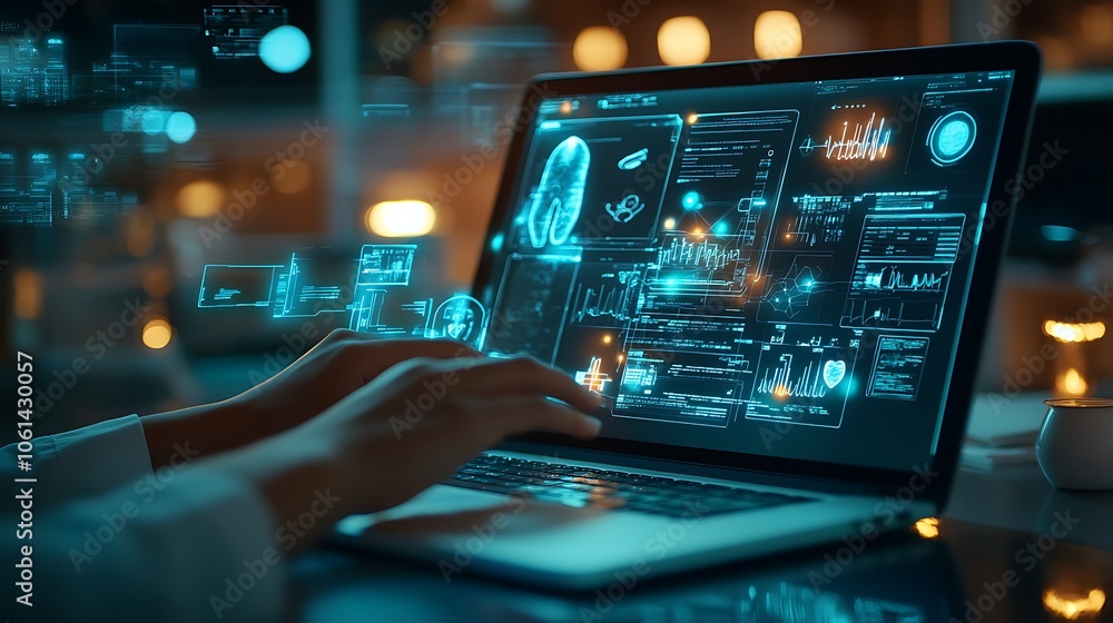A person is using their laptop to create an AI desktop A person is using their laptop to create an AI desktop